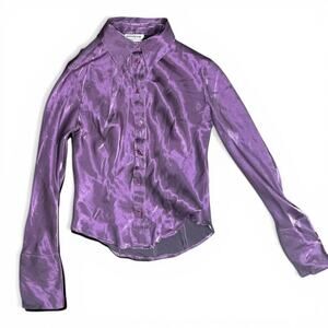 Vintage Unique Spectrum Metallic Purple Iridescent Button Down Shirt Blouse